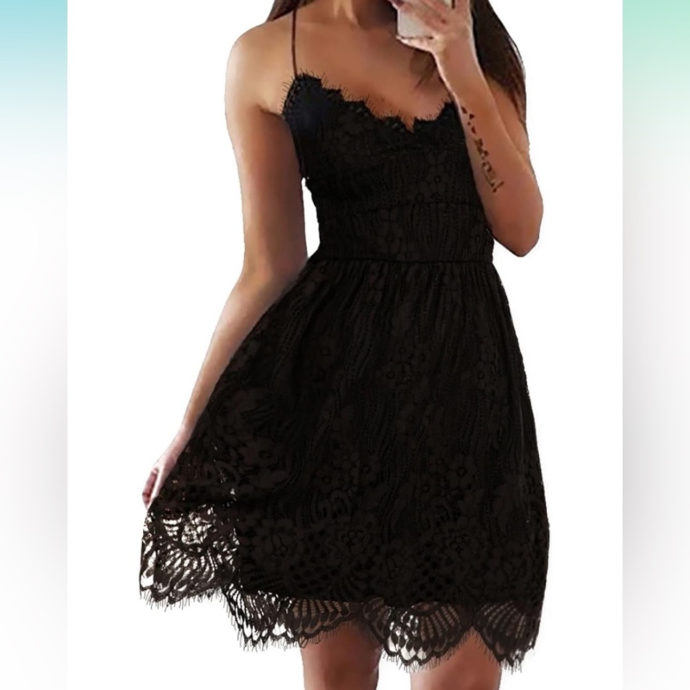 Elegant Black Lacesleeveless mini babydoll Dress. XS